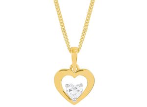 4056866011434 - Kette mit Anhänger AMOR Schmuck Geschenk Halskette Herz LIEBE 2014399 Halsketten Gr Gelbgold 375 weiß (gelbgoldfarben weiß) Damen Ketten mit Anhänger Zirkonia (synth)