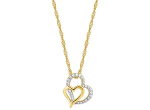 4056866055087 - Kette mit Anhänger AMOR Herzen 2022076 Halsketten Gr Silber 925 (Sterlingsilber) Länge 45 cm goldfarben (silberfarben gelbgoldfarben weiß) Damen Ketten mit Anhänger Zirkonia (synth)