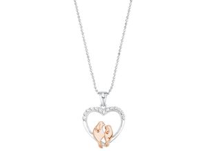 4056866077645 - Kette mit Anhänger AMOR Herz Vogel-Pärchen 2026065 Halsketten Gr Silber 925 (Sterlingsilber) Länge 45 cm rosegold (silberfarben roségoldfarben weiß) Damen Ketten mit Anhänger Zirkonia (synth)