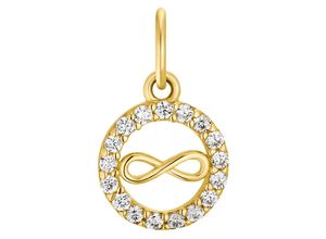 4056866087309 - Ketten-Anhänger AMOR Infinity Unendlichkeitsschleife 2028132 Schmuckanhänger Gr Gelbgold 375 035 g weiß (gelbgoldfarben weiß weiß) Damen Anhänger mit Zirkonia (synth)