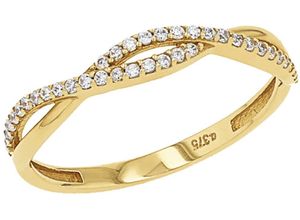 4056866134362 - Fingerring AMOR 2036754 -55 -56 -57 -77 Fingerringe Gr 52 Gelbgold 375 11 mm goldfarben (gelbgoldfarben kristallweiß kristallweiß) Damen Fingerringe mit Zirkonia (synth)