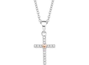 4056867005920 - Kette mit Anhänger SOLIVER JUNIOR Halskette Herz Kreuz 2018528 Halsketten Gr Silber 925 (Sterlingsilber) Länge 40 cm Breite 12 mm rosegold (silber 925 roségoldfarben) Mädchen Mädchenschmuck mit Zirkonia (synth)