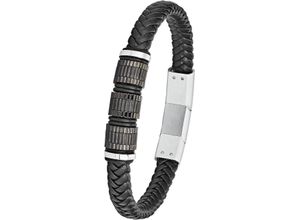 4056867015011 - Herren Armband Edelstahl Leder schwarz 22