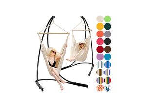 4057216013399 - Freistehendes Stahl-Hängestuhlgestell 210cm inkl XXL Hängesessel aus Baumwolle mit Swivel 185x130cm 4057216013399 - Freistehendes Stahl-Hängestuhlgestell 210cm inkl XXL Hängesessel aus Baumwolle mit Swivel 185x130cm
