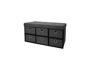 4057216035889 - Faltbare Sitzbank 76x38x38cm mit 6 Schubladen Sitztruhe 80L Polsterbank Ottomane Leinen Dunkelgrau