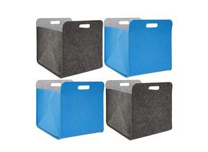 4057216041804 - - 4er Set Filz Aufbewahrungsbox 33x33x38 cm Kallax Filzkorb Regal Box Grau Blau - grau