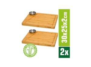 4057216042269 - 2er-Set Bambus-Servierbrett + Dip-Schale 30x25cm Holz-Steak-Teller Speiseteller