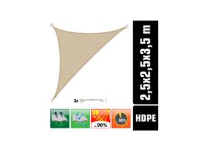 4057216042504 - UV Sonnensegel 25x25x35 HDPE Dreieck Rechtwinklig Sonnenschutz Garten Beige