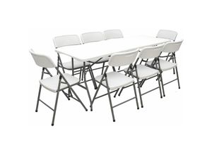 4057216043075 - Gartenmöbel Set Klappbar - 180cm Tisch mit 8 Stühlen Garten Sitzgruppe Essgruppe - weiss