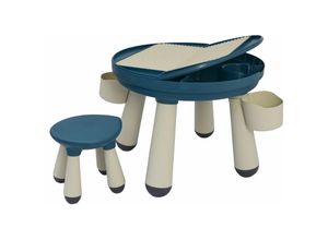 4057216044034 - Littletom - 3-in-1 Kids Activity Table with Chair - Play Desk with Plate for Building Bricks - blau