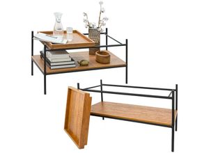 4057216044324 - - Vintage Couchtisch mit Holz Tablett 90x44 Wohnzimmertisch Metall Tisch - braun