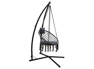 4057216045079 - Hängestuhlgestell mit Makramee Hängesessel 215cm Boho Hängestuhl bis 120kg grau