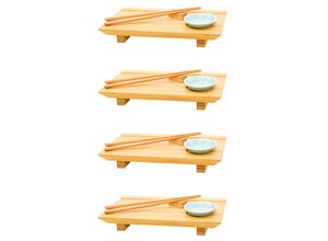 4057216045178 - 4x Japanisches Sushi Brett - 27x16x4 Bambus Platten Set - Teller mit Schälchen