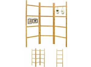 4057216047332 - - Fillable 3 Panel Room Divider - 180x180 Bamboo Screen Plant Stand Room Separator - braun