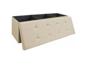 4057216049589 - 110cm Foldable Ottoman Storage Box - 120L Faux Leather Sofa Stool - Storage Box - beige