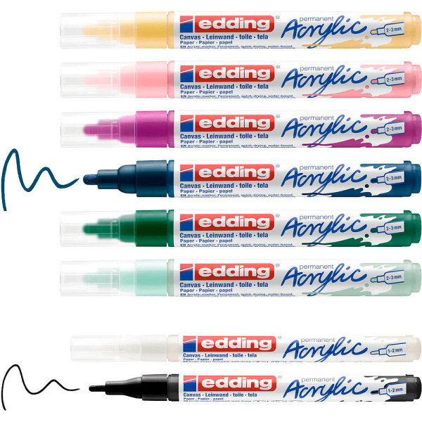 4057305031020 - Acrylmarker edding 8er Set geeignet für viele Oberflächen Rundspitze diverse Farben