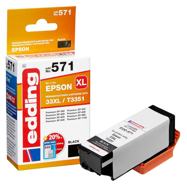 4057305033314 - 0 edding Druckerpatrone EDD-571 schwarz kompatibel zu EPSON 33XL   T3351XL