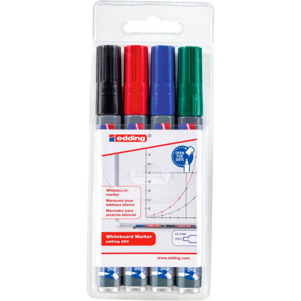 4057305072283 - edding 250 Whiteboard-Marker farbsortiert 15 - 30 mm 4 St