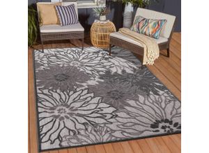 4057553041680 - Teppich SANAT Floral 2 Outdoor Teppiche Gr B L 160 cm x 230 cm 6 mm 1 St grau Esszimmerteppiche In- und Outdoor geeignet Blumen Balkon Terrasse Außenbereich