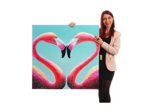 4057651057538 - Wandbild Flamingo 100% handgemaltes Ölgemälde Gemälde XL 90x90cm