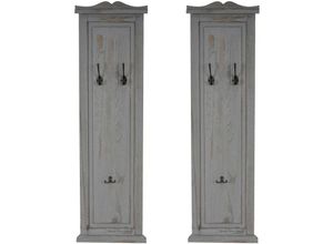 4057651058122 - Hegele - 2er-Set Garderobe H33 Wandgarderobe Garderobenpaneel Wandhaken Holz 109x28x4cm grau shabby