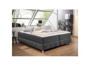 4057651064697 - Boxspringbett ANDAS Salo Komplettbetten Gr Samtoptik Liegefläche B L 160cm x 220cm Gewicht bis 80 kg H2 7-Zonen-Tonnentaschen-Federkernmatratze grau (anthrazit) Boxspringbett Ohne Kopfteil inkl Topper auch in Überlänge 220 cm