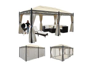 4057651097862 - Pergola Calpe Garten Pavillon stabiles 7cm-Gestell 5x3m ~ creme mit Seitenwand + Moskitonetz