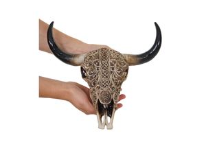 4057651115399 - Deko Schädel 31cm MCW-C15 Polyresin Stier Bulle Longhorn Kopf Trophäe mit Tribal In- Outdoor