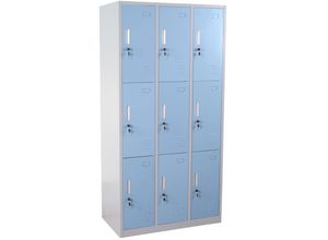 4057651166186 - - Schließfach Preston T829 Schließfachschrank Wertfachschrank Spind Metall 9 Fächer blau - grey