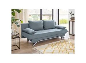 4057651171630 - Schlafsofa JOCKENHÖFER GRUPPE Nancy Sofas Gr B H T 190 cm x 81 cm x 81 cm Lu x us-Microfaser flauschig blau (aquablau) inklusive Bettfunktion und Bettkasten lose Rückenkissen