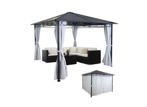 4057651173856 - Hardtop Pergola MCW-C77 Garten Pavillon Kunststoff-Dach Seitenwand Alu hellgrau 3x3m