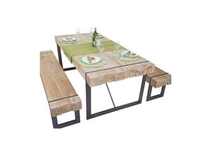 4057651186665 - Esszimmergarnitur MCW-A15 Esstisch + 2x Sitzbank Tanne Holz rustikal massiv MVG-zertifiziert ~ naturfarben 200cm