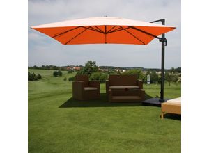 4057651221182 - Gastronomie-Ampelschirm MCW-A96 Sonnenschirm 3x3m (Ø424m) Polyester Alu Stahl 23kg ~ terracotta mit Ständer drehbar