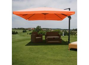 4057651221656 - Gastronomie-Ampelschirm MCW-A96 Sonnenschirm 3x4m (Ø5m) Polyester Alu 26kg ~ Flap terracotta ohne Ständer