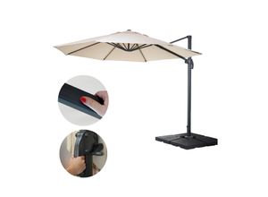 4057651222523 - Gastronomie-Ampelschirm MCW-A96 Sonnenschirm rund Ø 35m Polyester Alu Stahl 26kg ~ creme mit Ständer