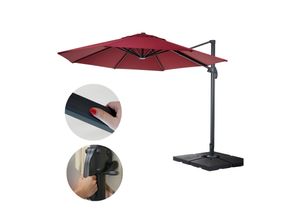 4057651222561 - Gastronomie-Ampelschirm MCW-A96 Sonnenschirm rund Ø 35m Polyester Alu Stahl 26kg ~ bordeaux mit Ständer