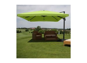 4057651222875 - Gastronomie-Ampelschirm MCW-A96 Sonnenschirm 3x3m (Ø424m) Polyester Alu 23kg ~ Flap grün mit Ständer drehbar