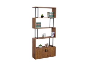 4057651234793 - Bücherregal MCW-A27 Regal Standregal Raumteiler Wohnregal Staufach mit Tür 183x80cm 3D-Struktur ~ Wildeiche-Optik