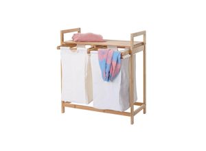 4057651248356 - Wäschesammler MCW-B83 Laundry Wäschesortierer Wäschekorb Wäschebehälter Bambus 2 Fächer 74x64x33cm 70l ~ weiß