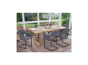 4057651254944 - 6er-Set Esszimmerstuhl MCW-A50 II Freischwinger Stuhl Küchenstuhl Retro 50er Jahre Design ~ Stoff grau