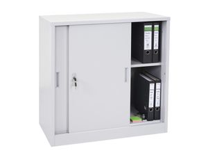 4057651264066 - Aktenschrank Preston MCW-F41 Stahlschrank Büroschrank mit abschließbaren Schiebetüren 90x90x45cm ~ grau