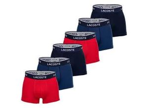 4057651269726 - LACOSTE Herren Boxershorts 6er Pack - Trunks Casual Cotton Stretch Logobund Blau Rot L