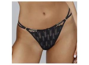 4057651271439 - String LASCANA Damen Gr 44 46 schwarz Microtouch Spitze Obermaterial 88% Polyamid 12% Elasthan körpernah Unterhosen mit graphischer Spitze und Metallaccessoires