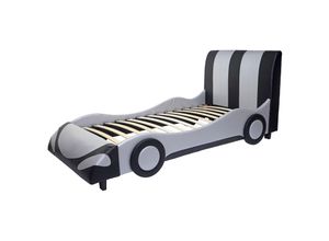 4057651272047 - Bett MCW-E14 Auto Junge Kinderbett Jugendbett Lattenrost Kunstleder Holz 190x100cm ~ schwarz-silber