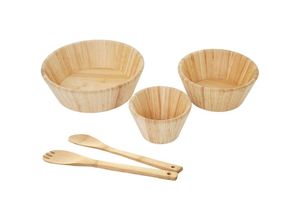 4057651275659 - - 3er Set Schüssel + Salatbesteck 928 Servierschüssel Dekoschale stapelbar Servierbesteck Küchenzubehör Bambus - beige