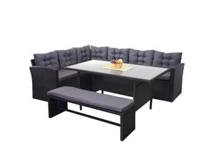 4057651292472 - Poly-Rattan-Garnitur MCW-A29 Gartengarnitur Sitzgruppe Lounge-Esstisch-Set schwarz ~ Kissen dunkelgrau mit Bank