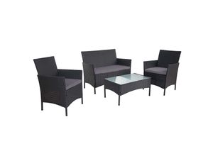 4057651292595 - 2-1-1 Poly-Rattan Garten-Garnitur Hamar Sitzgruppe Lounge-Set Sofa ~ anthrazit Kissen anthrazit