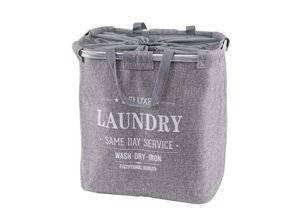 4057651293639 - Wäschesammler MCW-C34 Laundry Wäschekorb Wäschebehälter mit Kordelzug 2 Fächer Henkel 54x52x32cm 89l ~ grau