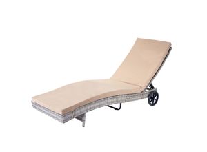 4057651297903 - Sonnenliege MCW-D80 Gartenliege Relaxliege Liege Poly-Rattan ~ grau Kissen beige