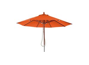 4057651298733 - Gastronomie Holz-Sonnenschirm MCW-C57 Gartenschirm Polyester Holz 16kg rund Ø4m Seilzug stoßsicher ~ terracotta